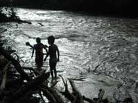 Shuar youth children bathing in Yukias river, Yanua