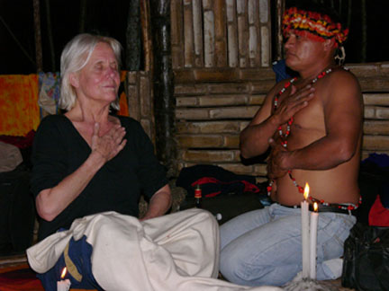 Edie in a healing ceremony with shaman Pedro at the Refuge