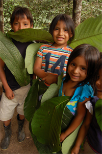 Shuar children preparing for ceremony 