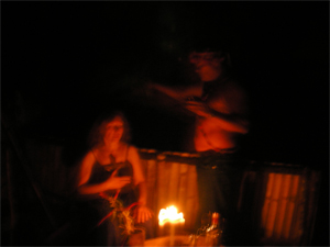 Vijali in a healing ceremony with shaman Pedro in the Amazon